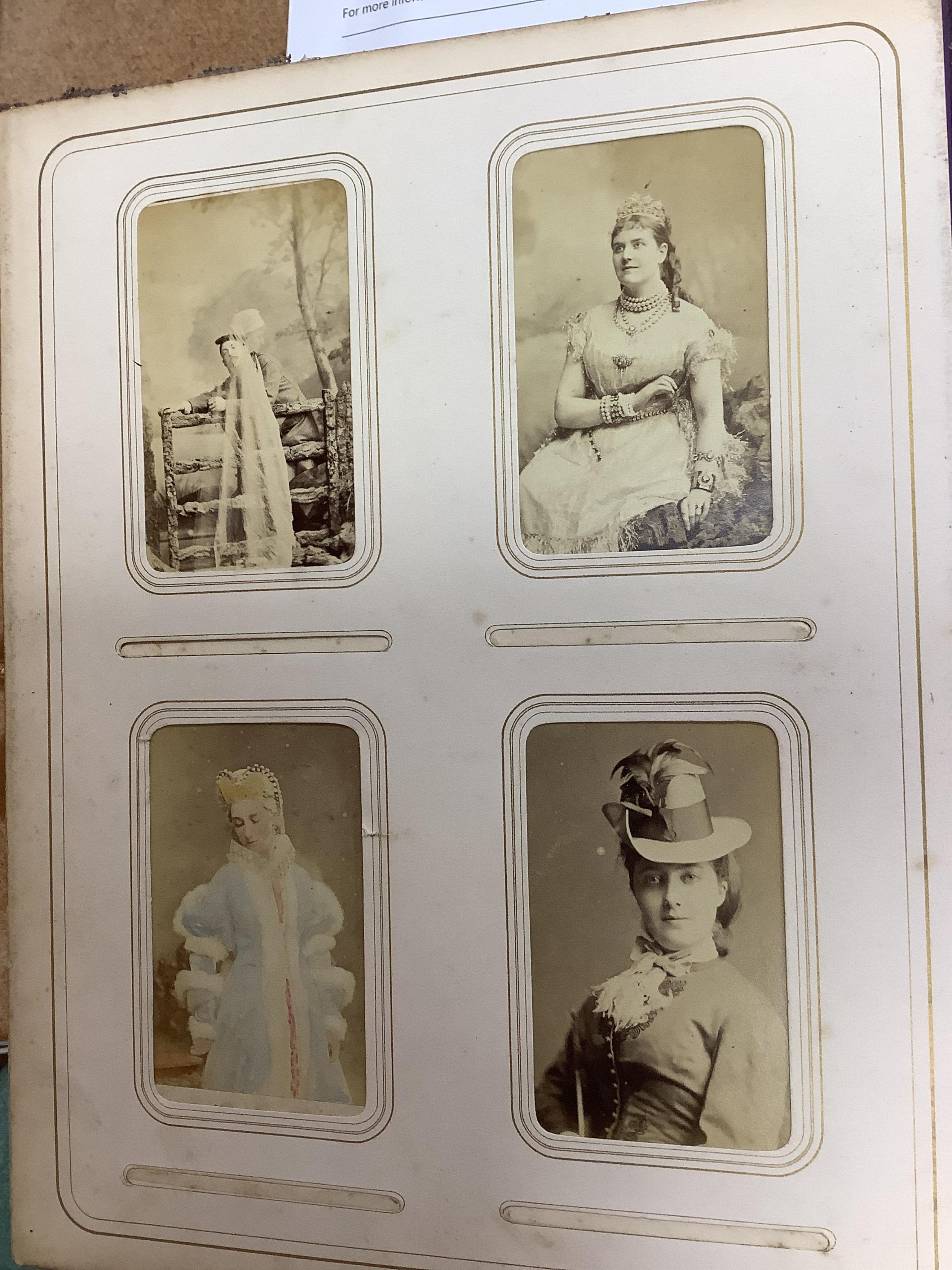 A Victorian malachite mounted amboyna family photograph album, 23cm x 30cm